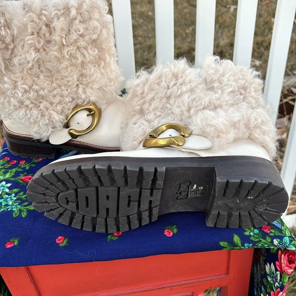 Coach Cream Shearling and Leather Flat Boots Size 6.5 - Picture 8 of 8